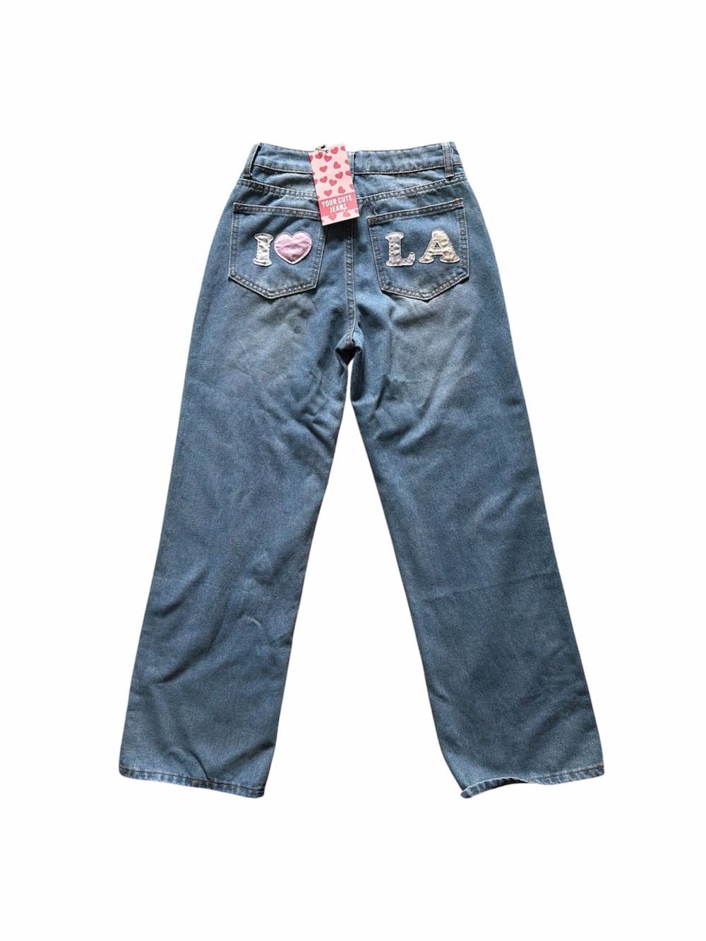 High-Rise Blue Wide-Leg Jeans with 'I ♥ LA' Back Pockets